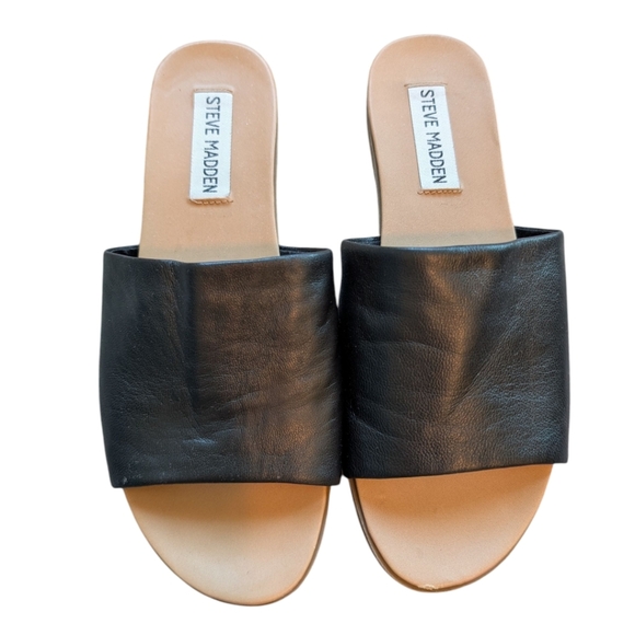 Steve Madden Karrlaa Slide Sandals Black Beige Leather Upper Flat Women's 6.5 - Picture 10 of 11